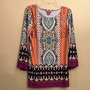 Sunny Leigh Women's Multi-color 3/4 Sleeves Tunic, Size Large